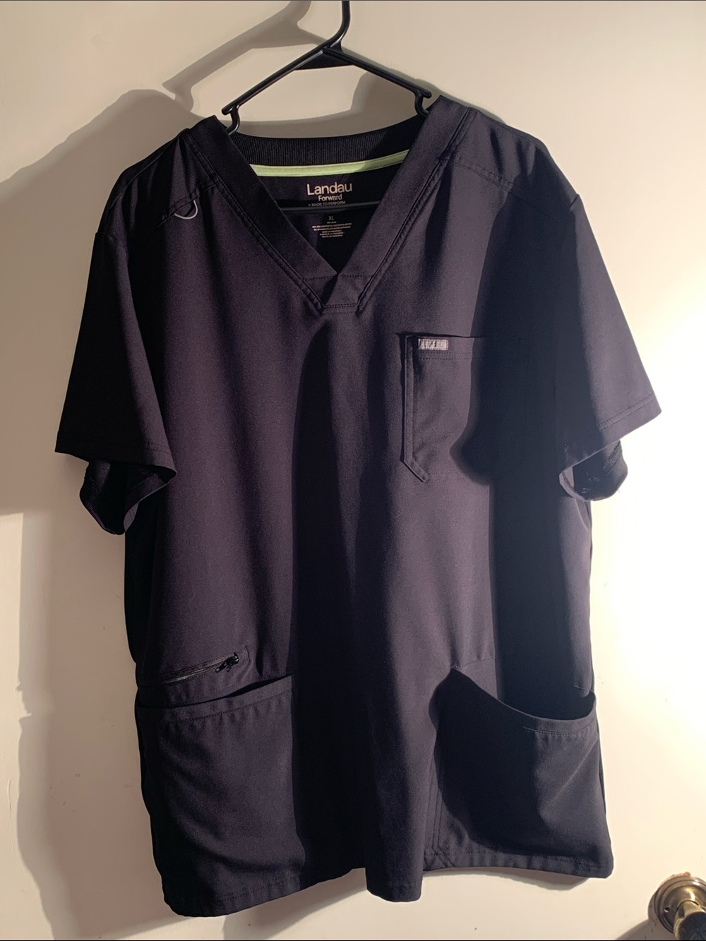 Landau Men’s V-Neck Scrub Top - Black